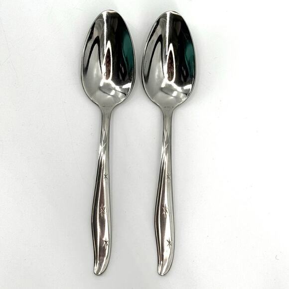 MAR-CREST Set of 2 Atomic Starburst MCM Small Serving Spoons Stainless USA Made - Picture 1 of 6